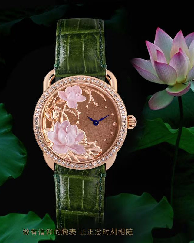 【DEJOY BODHI】Double Lotus Mother of Pearl Relief Watch | Buddhist Luxury Timepiece