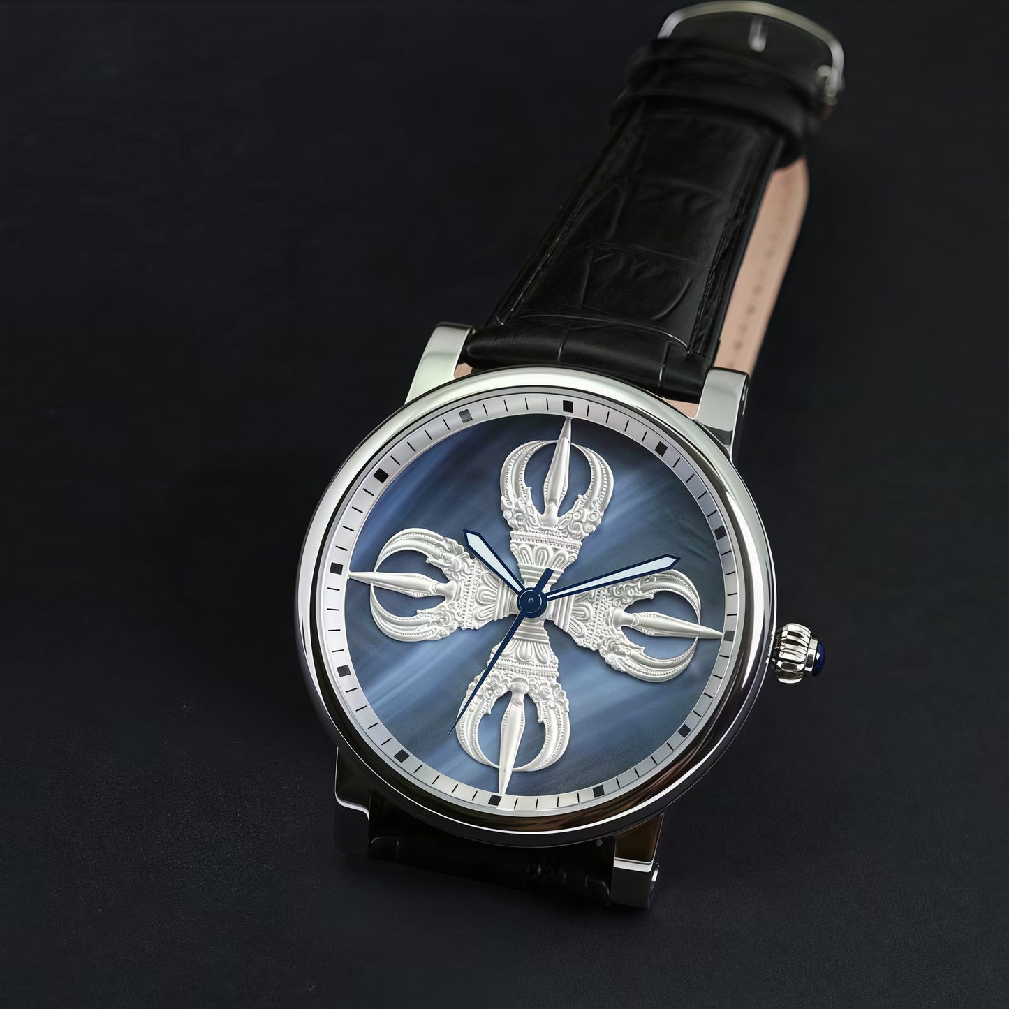 Buddha Hour 45mm Crossed Vajra Mechanical Watch – Buddhist dharma luxury timepiece, Miyota automatic movement, large 45mm case, sapphire crystal, 5ATM