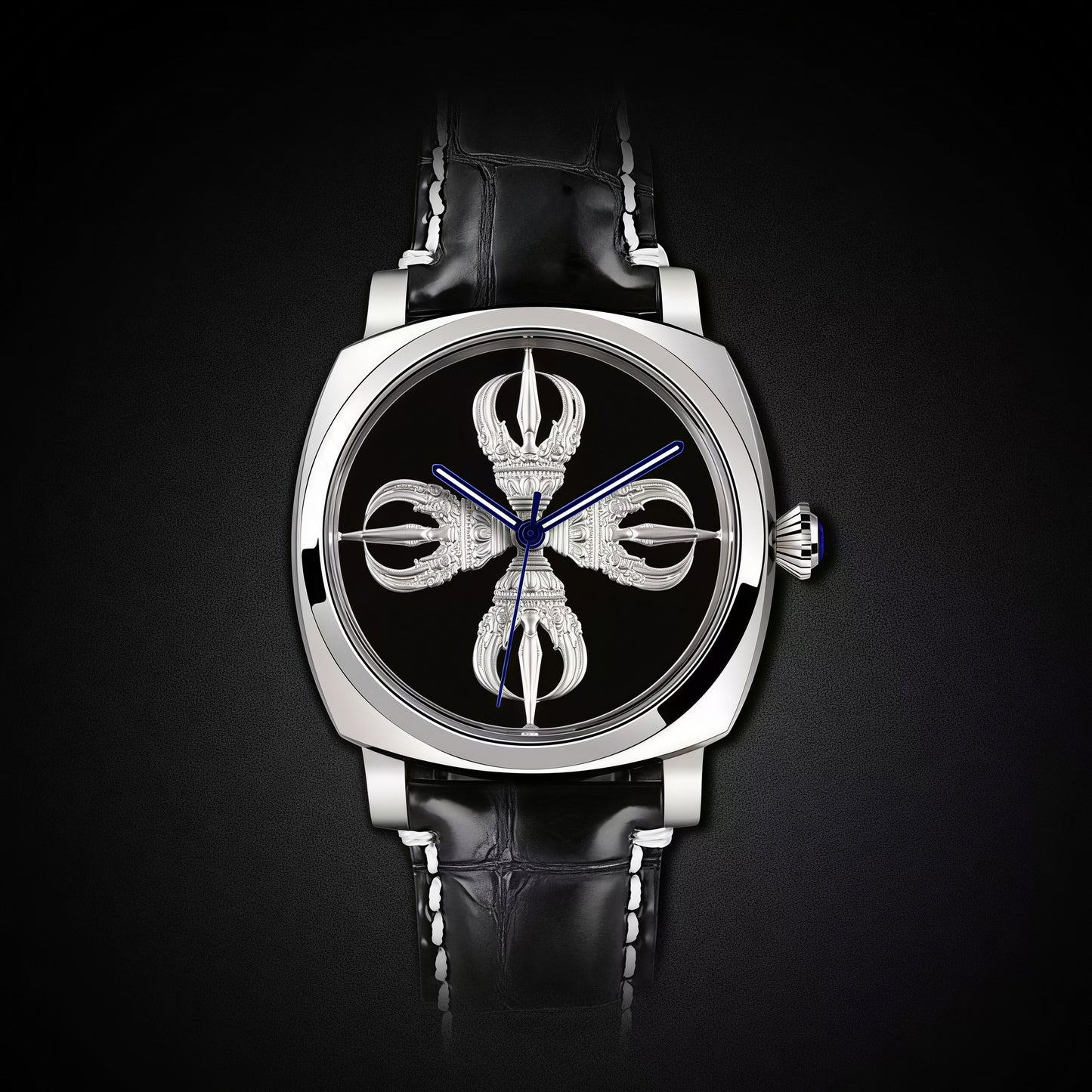 Buddha Hour Double Vajra Mechanical Watch – Tibetan Buddhist luxury timepiece, automatic mechanical movement, sacred double vajra engraving, unisex