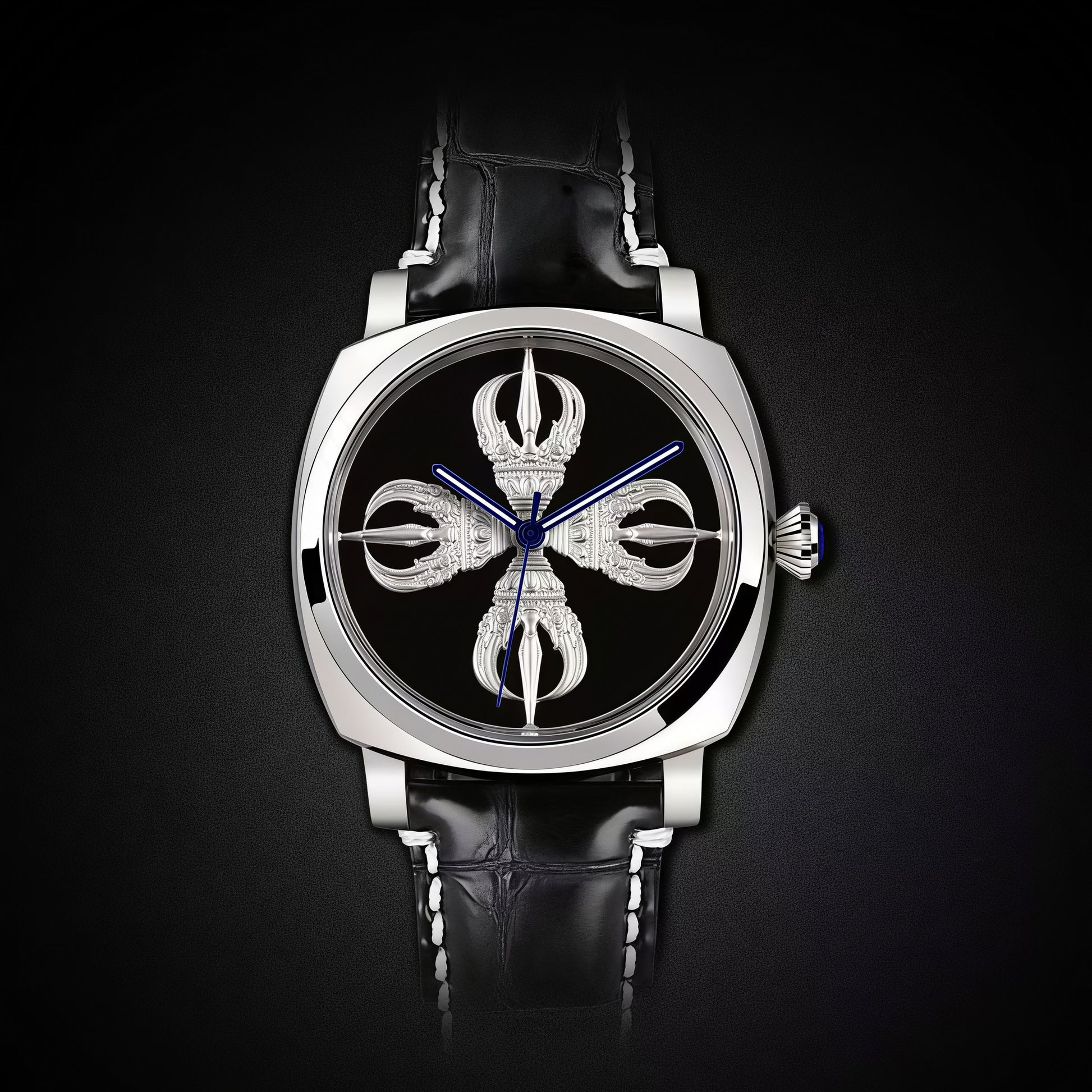 Buddha Hour Double Vajra Mechanical Watch – Tibetan Buddhist luxury timepiece, automatic mechanical movement, sacred double vajra engraving, unisex