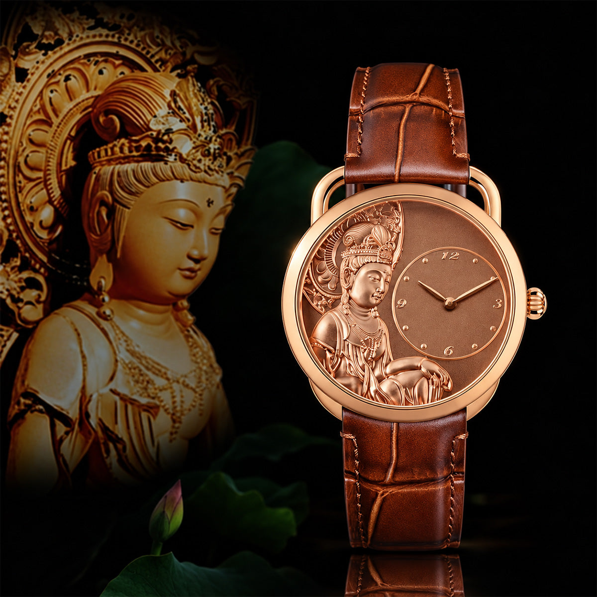 Buddha Hour Guanyin Relief Watch Silver & Gold | Buddhist Luxury Timepiece